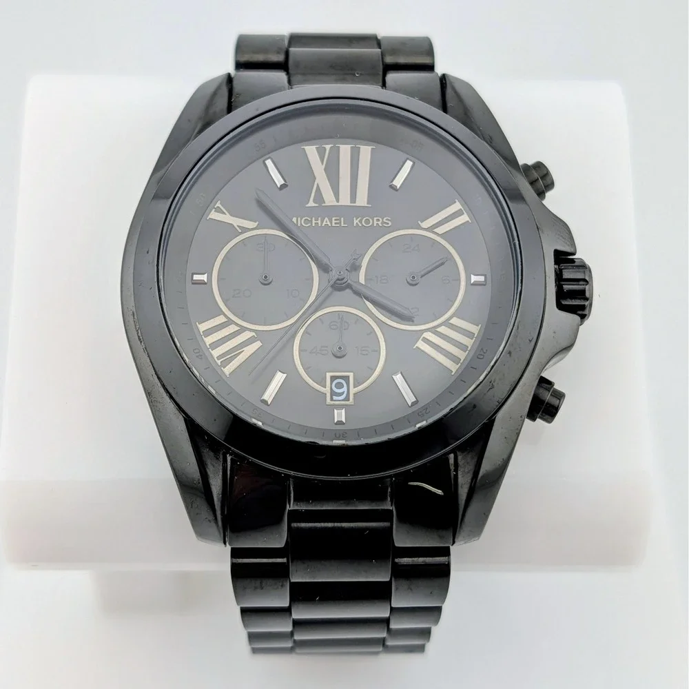 Michael Kors Bradshaw MK-5550 Black Ion Plated Chronograph Date Watch 42mm 6.25